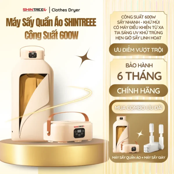[TẶNG QUÀ] Máy Sấy Quần Áo SHINTREEE Treo Tường Gấp Gọn Có Chế Độ Khử Khuẩn, 3 Chế Độ Sấy Hẹn Giờ Tiện Lợi Linh Hoạt
