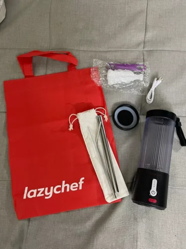 Máy Xay Sinh Tố Cầm Tay Đa Năng Không Dây Lazychef 3i﻿n1 450ml, Máy Xay Tích Điện, Xay Đá Bào photo review