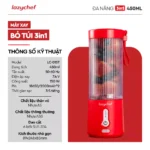 Máy Xay Sinh Tố Cầm Tay Đa Năng Không Dây Lazychef 3i﻿n1 450ml, Máy Xay Tích Điện, Xay Đá Bào - Ảnh 7